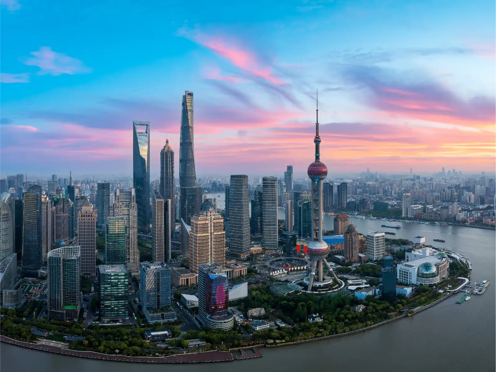 Shanghai skyline at sunset